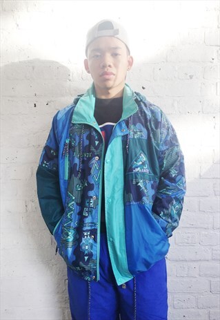 HEAVY DUTY WINDBREAKER (1990'S/BLUE AND GREEN)