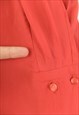 VINTAGE BLOUSE 70S MOD RED PLEATED V-NECK LONG SLEEVE