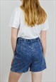 EVA 80'S WOMEN'S S DENIM SHORTS RETRO HIGH WAIST JEANS VTG