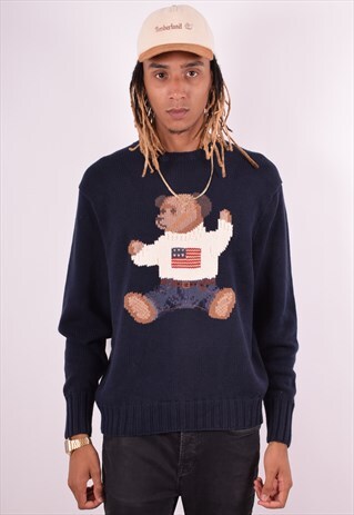 POLO BEAR RALPH LAUREN MENS VINTAGE JUMPER SWEATER LARGE