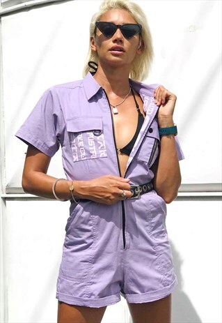 PURPLE UTILITY STYLE SHORT PLAYSUIT WITH FRONT ZIP
