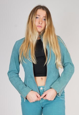 VINTAGE 90S BLUE TEAL SUEDE JACKET