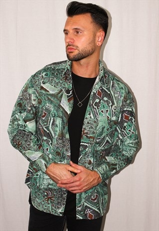 VINTAGE BENETTON ABSTRACT PRINT FINE-CORD SHIRT