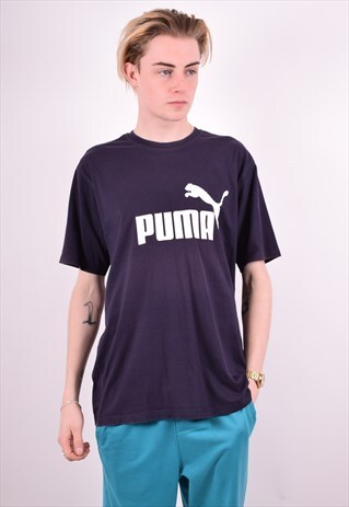 PUMA MENS VINTAGE T-SHIRT TOP LARGE BLACK 90'S