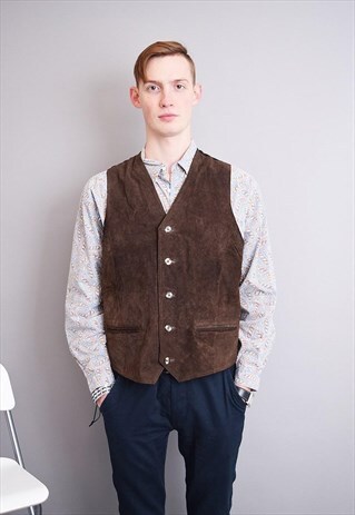 COOL 80'S RETRO WOODSTOCK GENUINE SUEDE GILET TOP VEST