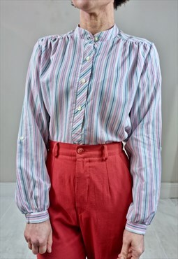 Vintage 80's Candy Striped Band Collar Shirt