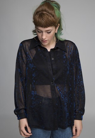 VINTAGE SHEER GLITTER FLORAL BLOUSE