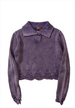 Cropped sweater vintage wash grunge knitwear jumper purple