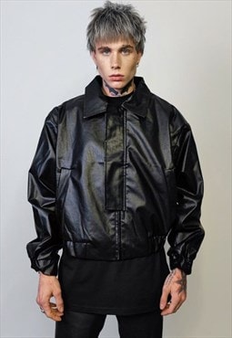 Faux leather aviator jacket lapel biker jacket rocker bomber