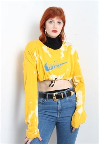 Vintage Nike Reworked Bleach Dye Cropped Top Yellow