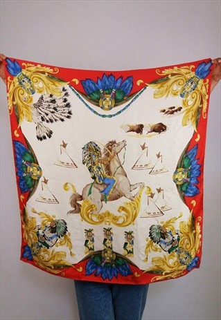 ETIENNE AIGNER VINTAGE 90'S SILK SCARF NATIVE AMERICAN PRINT