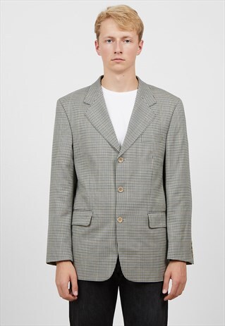 VINTAGE NAVY BEIGE ELSON CHECKERED BLAZER JACKET