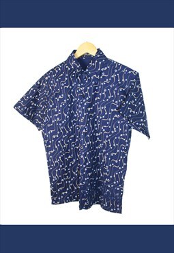 Vintage 90s Blue Patterned Abstract Party Shirt 