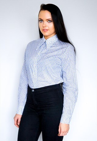 VINTAGE 70'S PLUE AND WHITE PRINTED SHIRT
