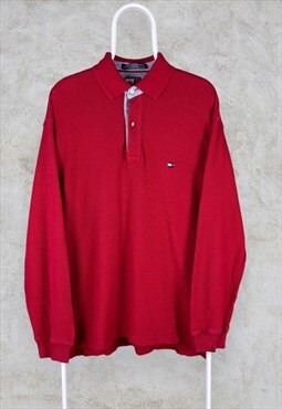 Vintage Tommy Hilfiger Rugby Polo Shirt Knit Long Sleeve Red