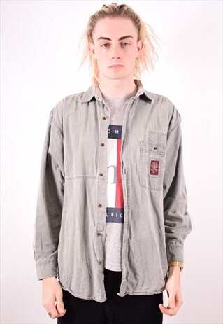 MENS VINTAGE SHIRT LARGE GREY 90S