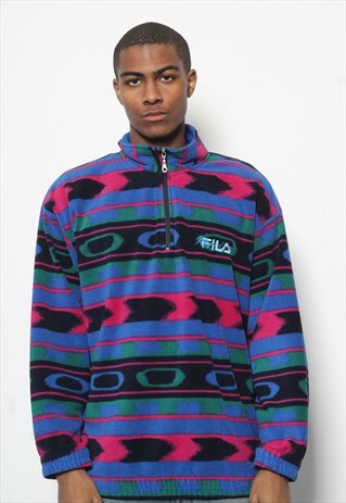 VINTAGE FILA MAGICLINE LOGO 1/4 ZIP FLEECE PATTERN