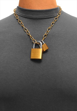 DOUBLE PADLOCK PENDANT OPEN CHAIN NECKLACE CHAIN - GOLD