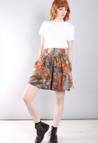 VINTAGE 80S FLORAL PAISLEY HIGH WAISTED CULOTTES SHORTS