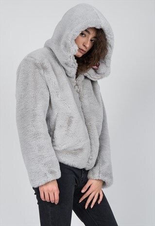 FAUX FUR COAT IN ASH GREY