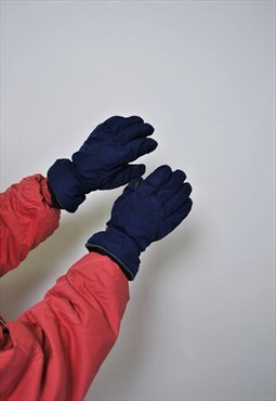 Women ski gloves, vintage blue snowboard gloves for her