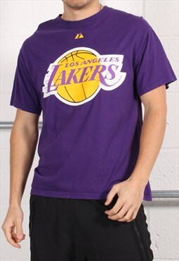 Vintage Majestic Lakers T-Shirt in Purple NBA Tee Medium
