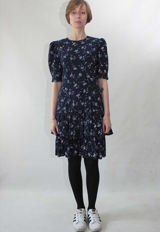 VINTAGE 80' SUPER CUTE PRETTY NAVY BLUE MINI DRESS