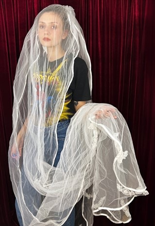 Long Wedding Veil, Three Tier  Cathedral veil with Blusher