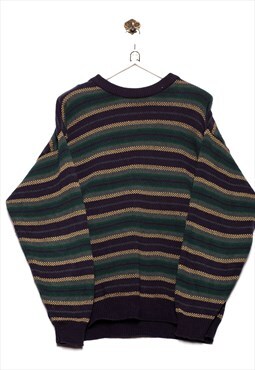 Izod Sweater Striped Pattern Black/Green/Yellow