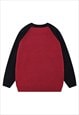 GEOMETRIC SWEATER KNITTED RAGLAN JUMPER STAR PRINT TOP RED