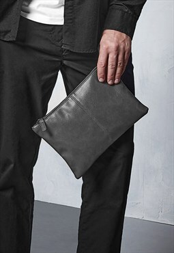 Premium Waxed Leather Canvas Wash Bag Pouch - Black/Brown