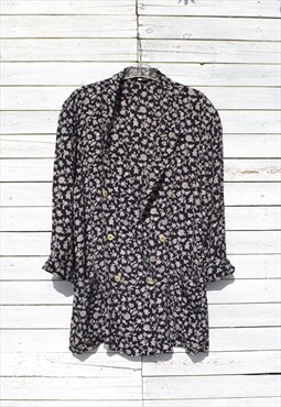 Vintage black/white floral printed layered blazer/jacket