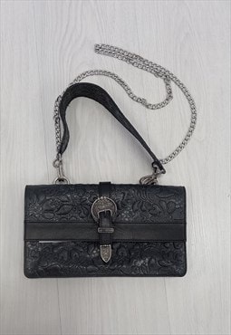 Y2K Black Buckle Floral Detail Handbag