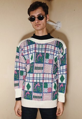 VINTAGE GLITTERY COLORFUL ABSTRACT PATTERNED JUMPER