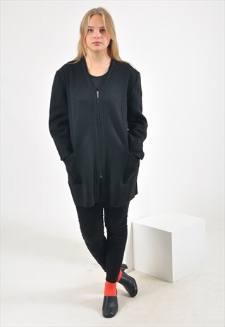 VINTAGE OVERSIZE ZIP CARDIGAN IN BLACK