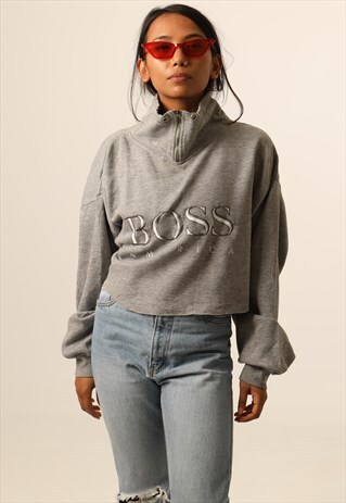VINTAGE BOSS AMERICA CROPPED 1/4 ZIP SWEATSHIRT