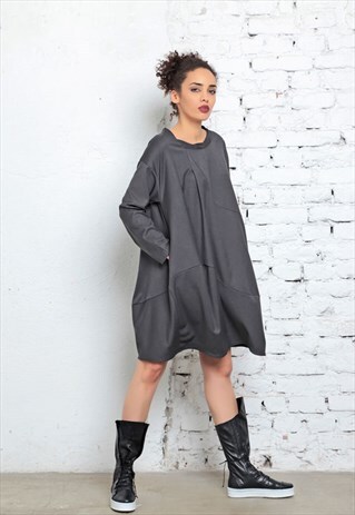GRAY DRESS/ LONG SLEEVED TUNIC/ BALLOON DRESS