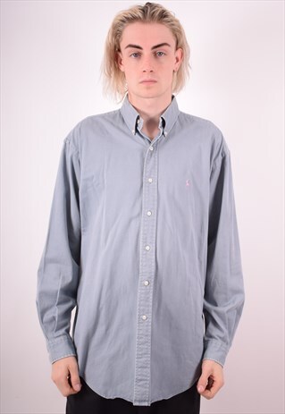 RALPH LAUREN MENS VINTAGE SHIRT MEDIUM BLUE 90S