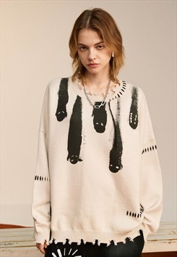 Ghost sweater knitted grunge jumper creepy Gothic top white