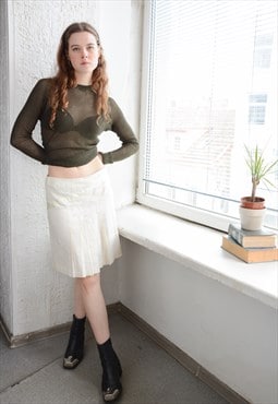Vintage Y2K Cream Linen Pleated Mini Skirt
