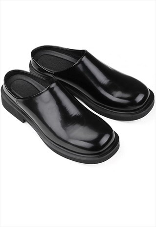 High fashion mules edgy chunky sole sliders in black