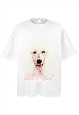 White poodle t-shirt dog print top retro animal poster tee