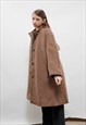 VINTAGE 60S BROWN BELL TEXTURED STRIPE WOOL MIDI COAT WOMEN