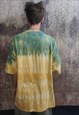 TIE-DYE PRINT TEE MANDALA T-SHIRT RAINBOW TOP YELLOW GREEN