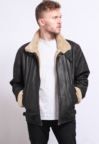 VINTAGE LEATHER AVIATOR FLEECE JACKET