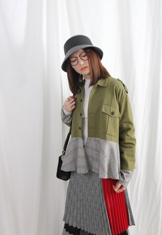(KOREAN) MILITARY STYLE CANVAS JACKET WITH HOUNDSTOOTH