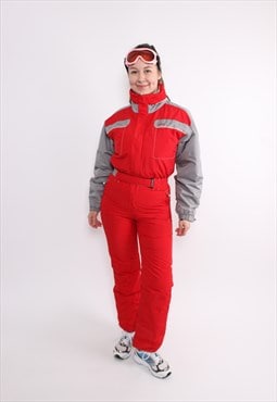 90s one piece ski suit, vintage red ski jumpsuit, women 