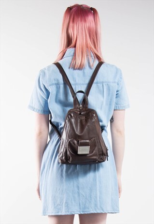 90'S DARK BROWN LEATHER RUCKSACK BACKPACK