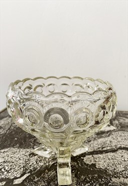 Vintage mid century Op Art 60s textured glass jewellery bowl