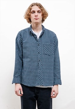 Vintage 90s Casual Blue Mini Check Button Up Flannel Shirt